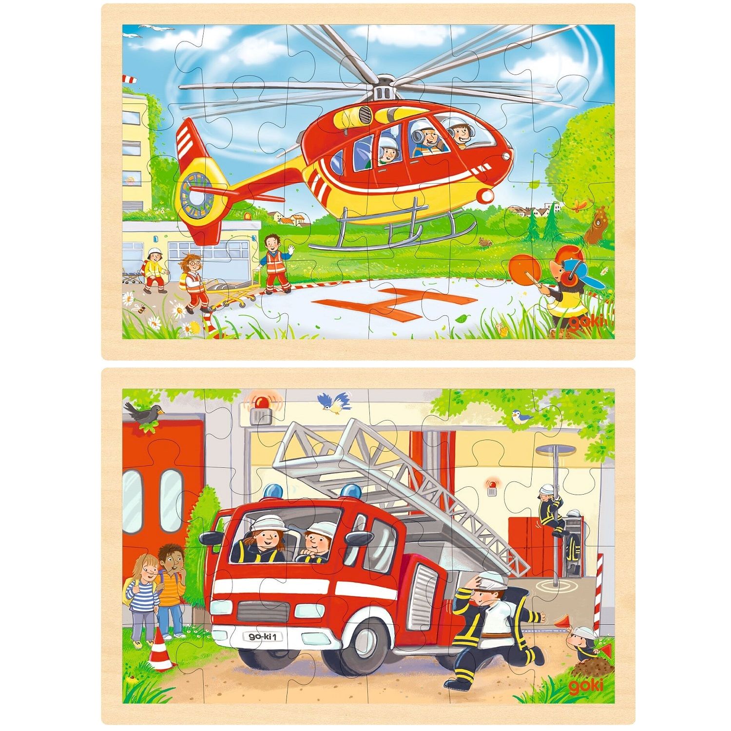 Puzzle réversible hélicoptère et pompiers 24 pcs, GOKI