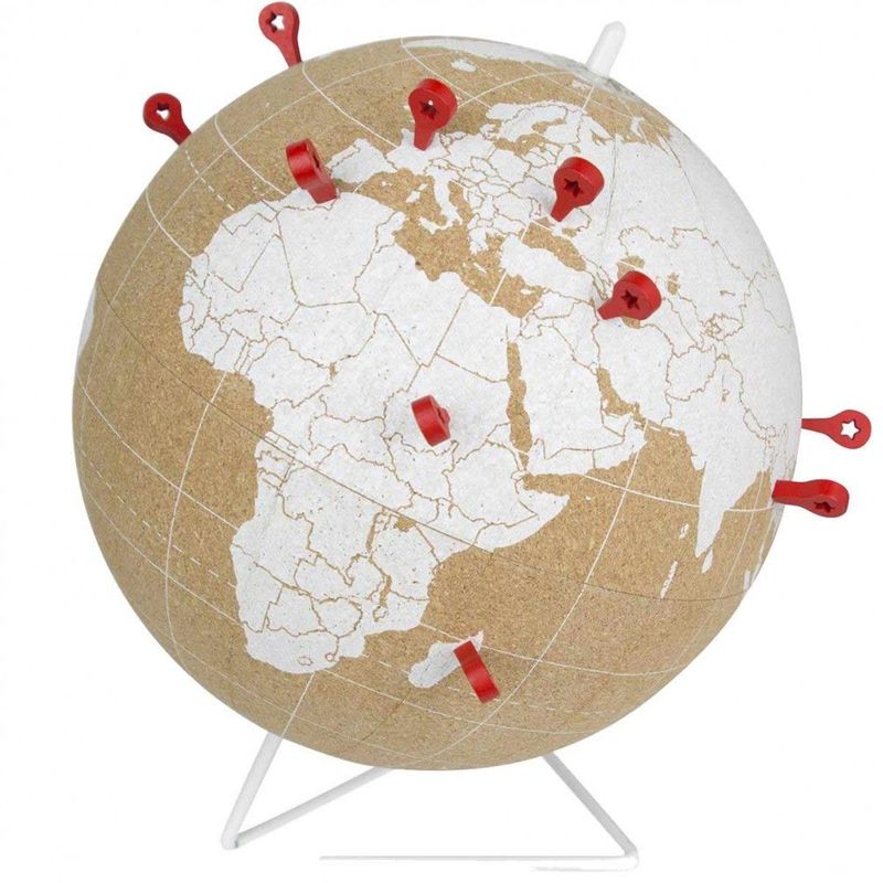 Dimension : 21 cm Globe en liège TRIPVEA - Mappemonde décorative thème Voyage Globe terrestre Vintage en liège