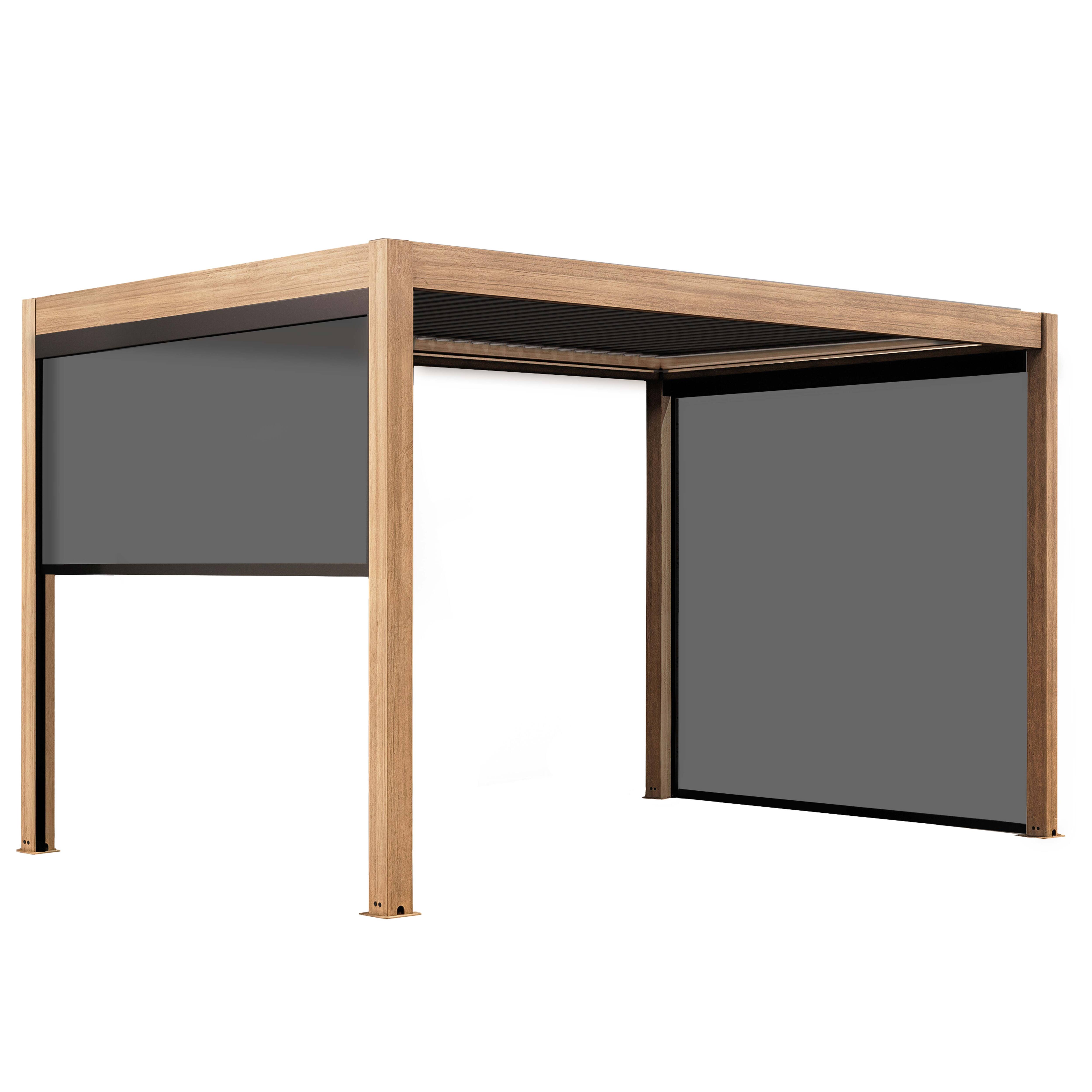 Pergola bioclimatique autoportée motorisée éclairée 3x4m et 2 stores, OVIALA