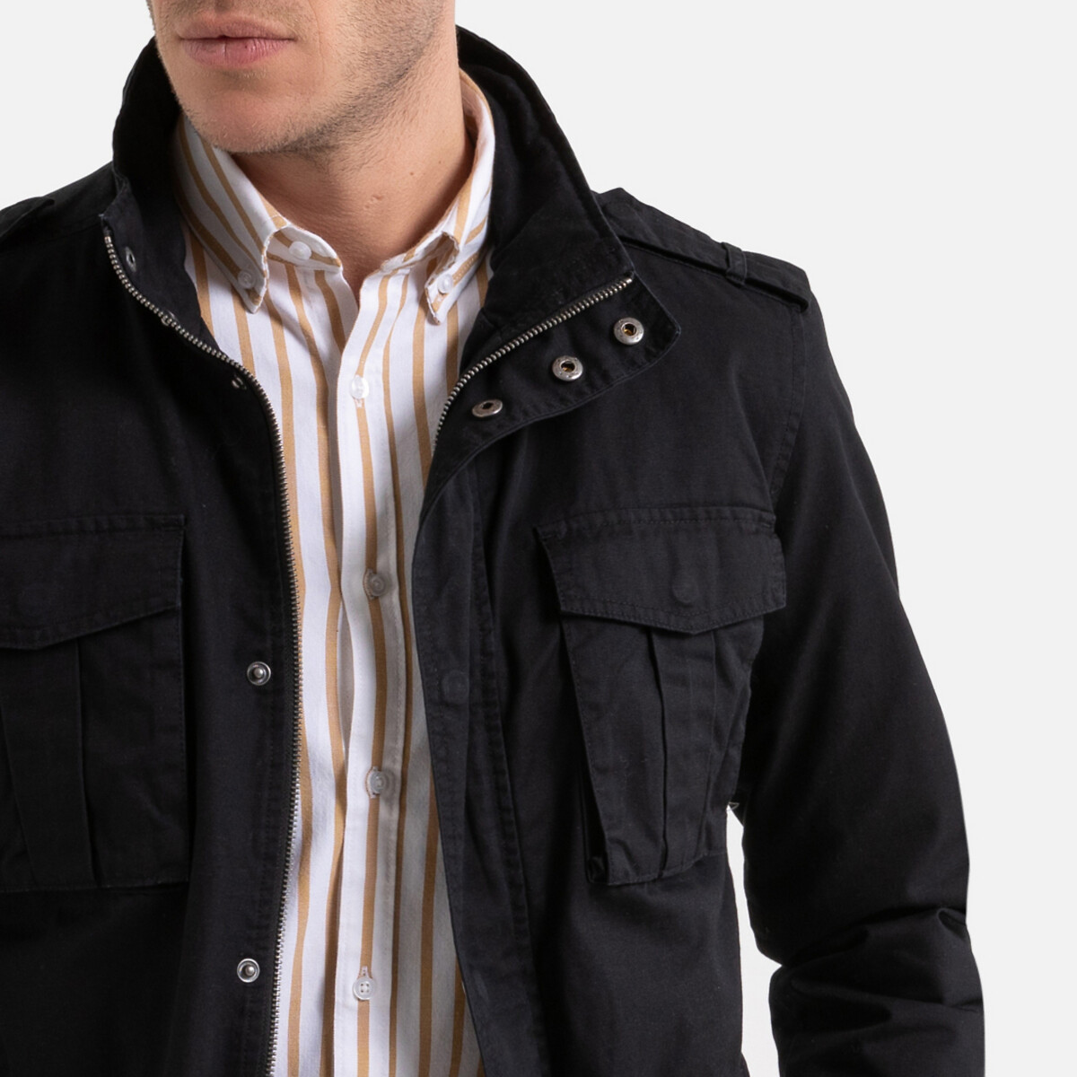 Cotton utility parka with high-neck 