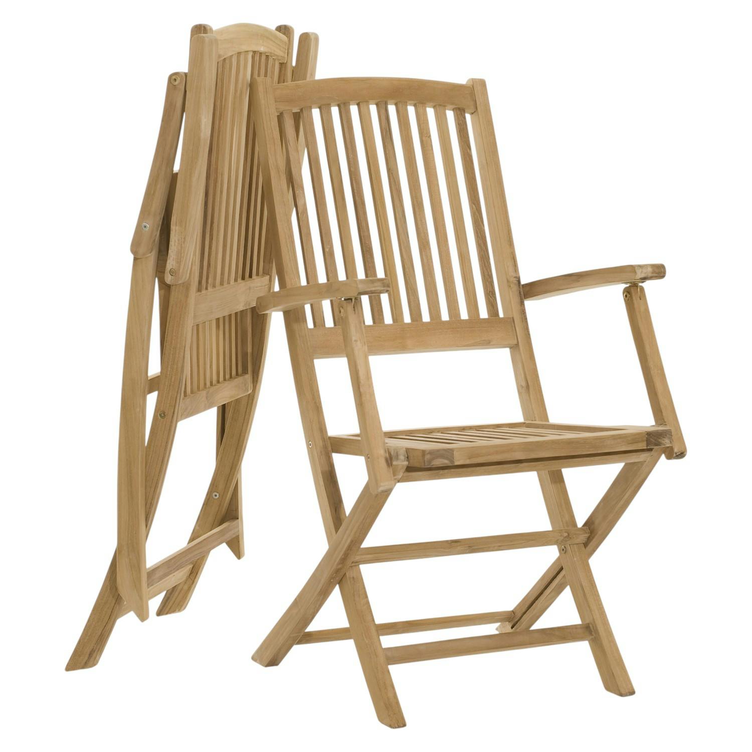 Lot de 2 fauteuils chaises à accoudoirs de jardin pliants en bois de teck massif SUMMER, PIER IMPORT