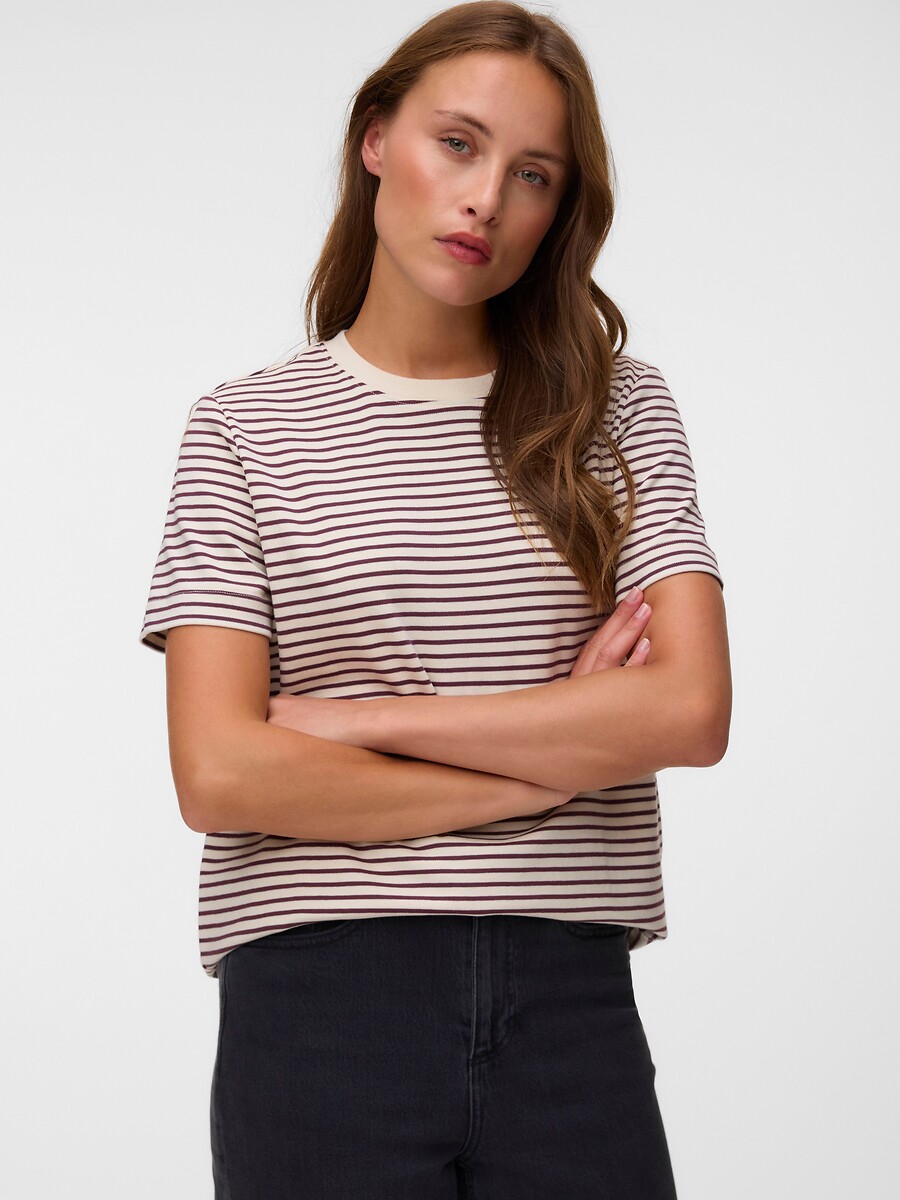Striped Crew Neck Short Sleeve T-Shirt, VERO MODA