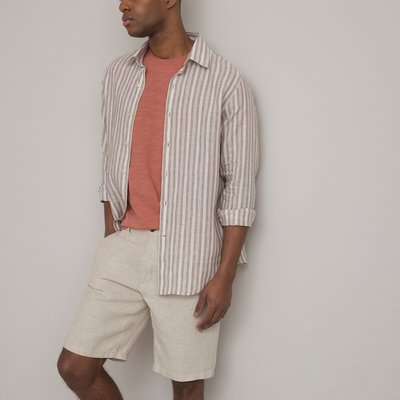 Striped Linen Shirt with French Collar LA REDOUTE COLLECTIONS