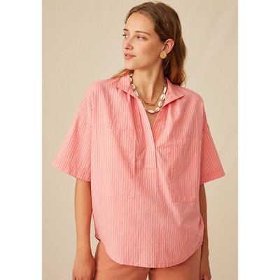 Ray Fraise Striped Blouse in Cotton with Short Sleeves HARRIS WILSON