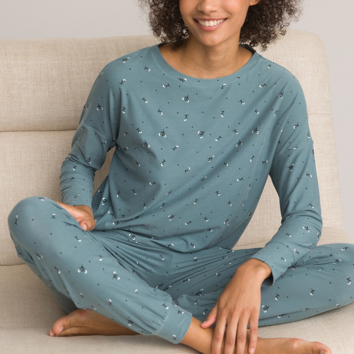 Pyjama manches longues en maille polyester recyclé imprimé fleuri La  Redoute Collections