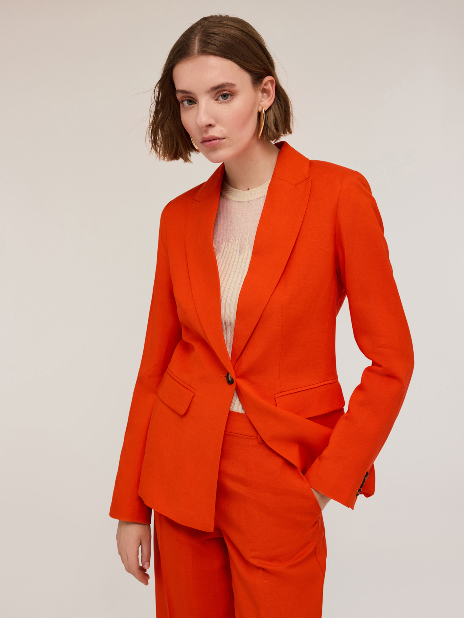 Blazer simple boutonnage en mélange de lin, MOTIVI