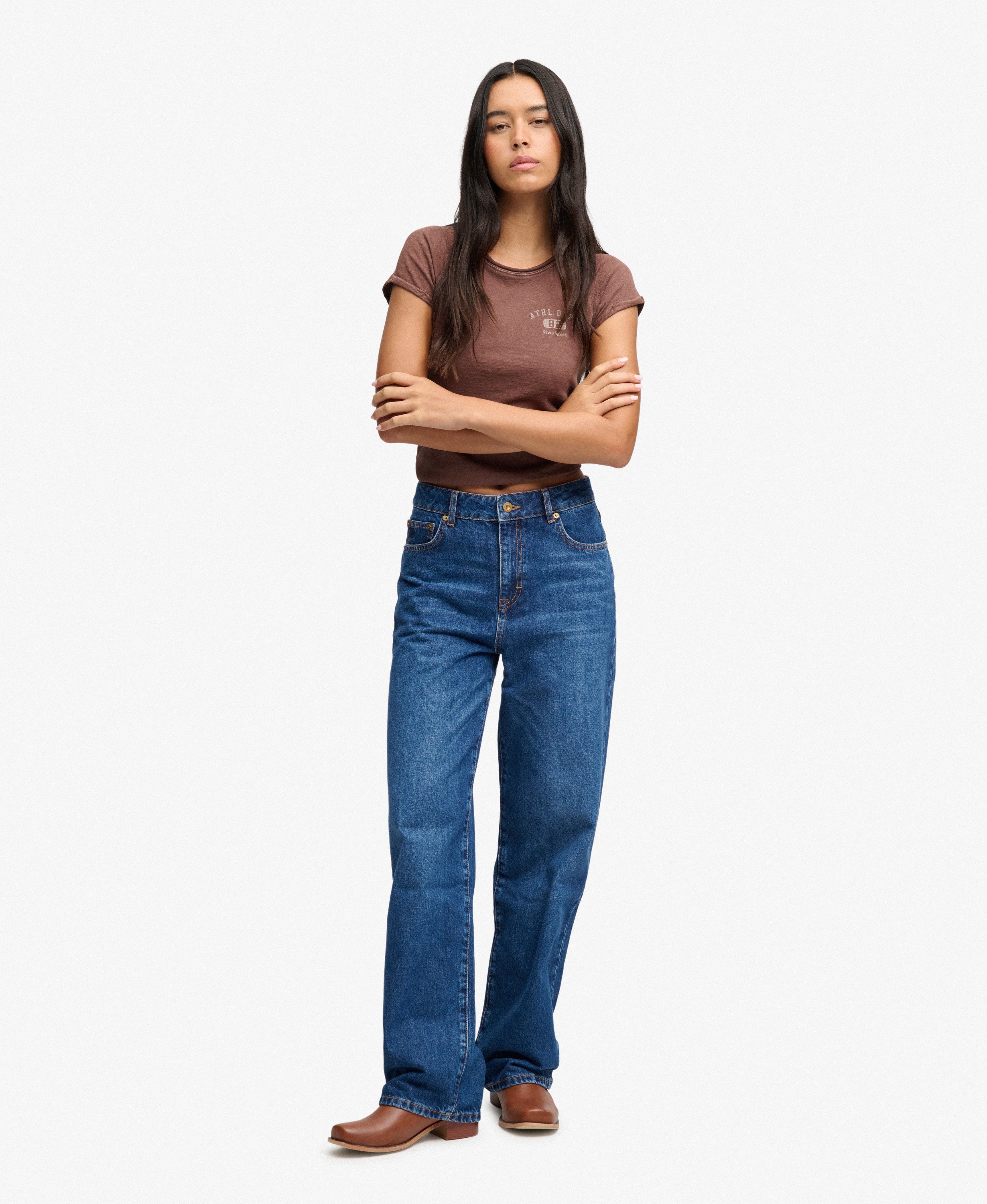 Jean Large Taille Haute en Coton Bio, SUPERDRY