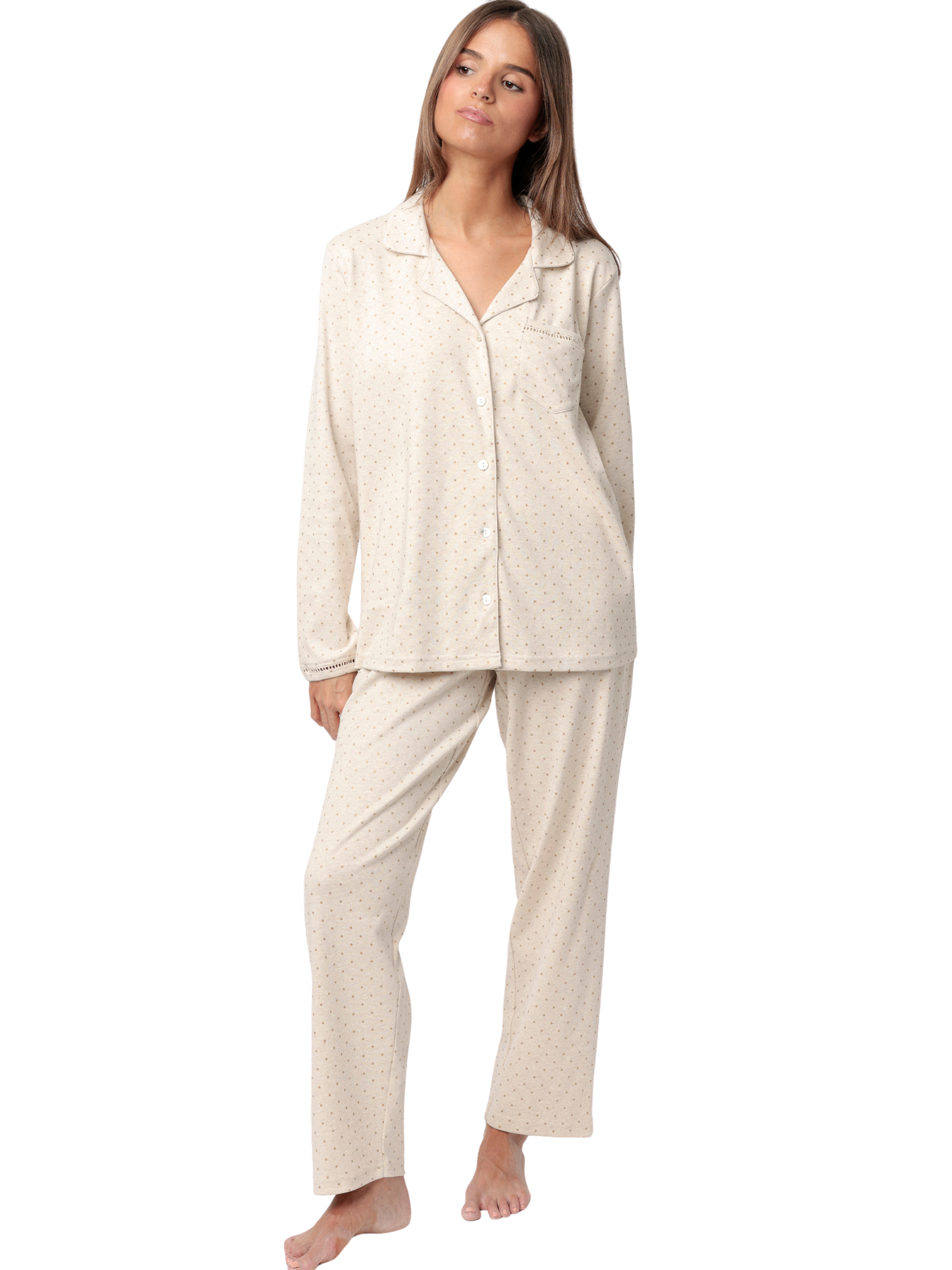 Pyjama pantalon top manches longues Organic Dots, ADMAS