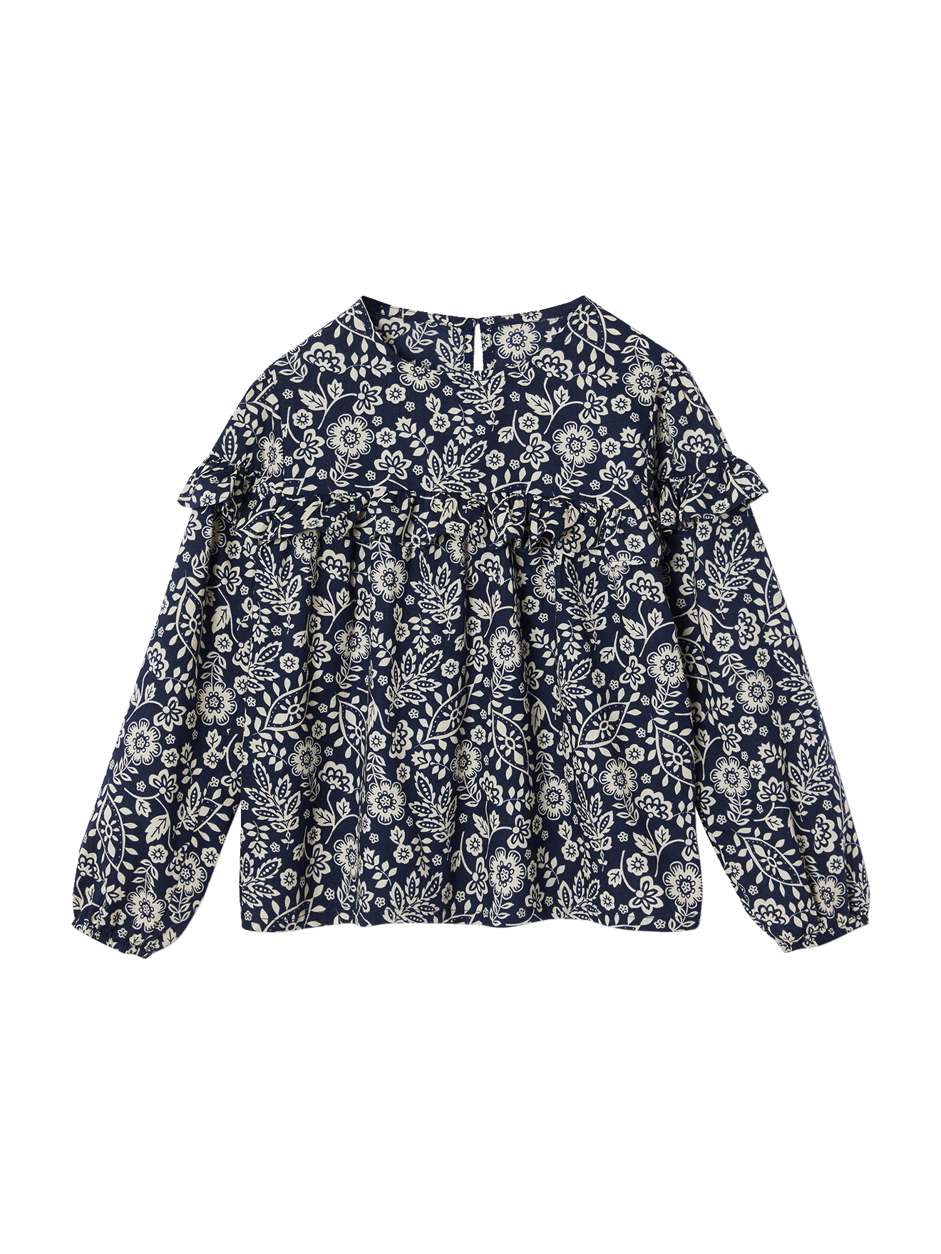 Blouse à volants imprimée fleurs, VERTBAUDET