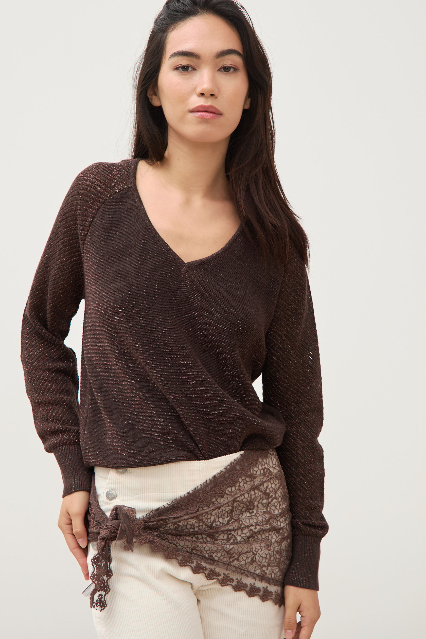 Pull droit col v manches longues, BONOBO