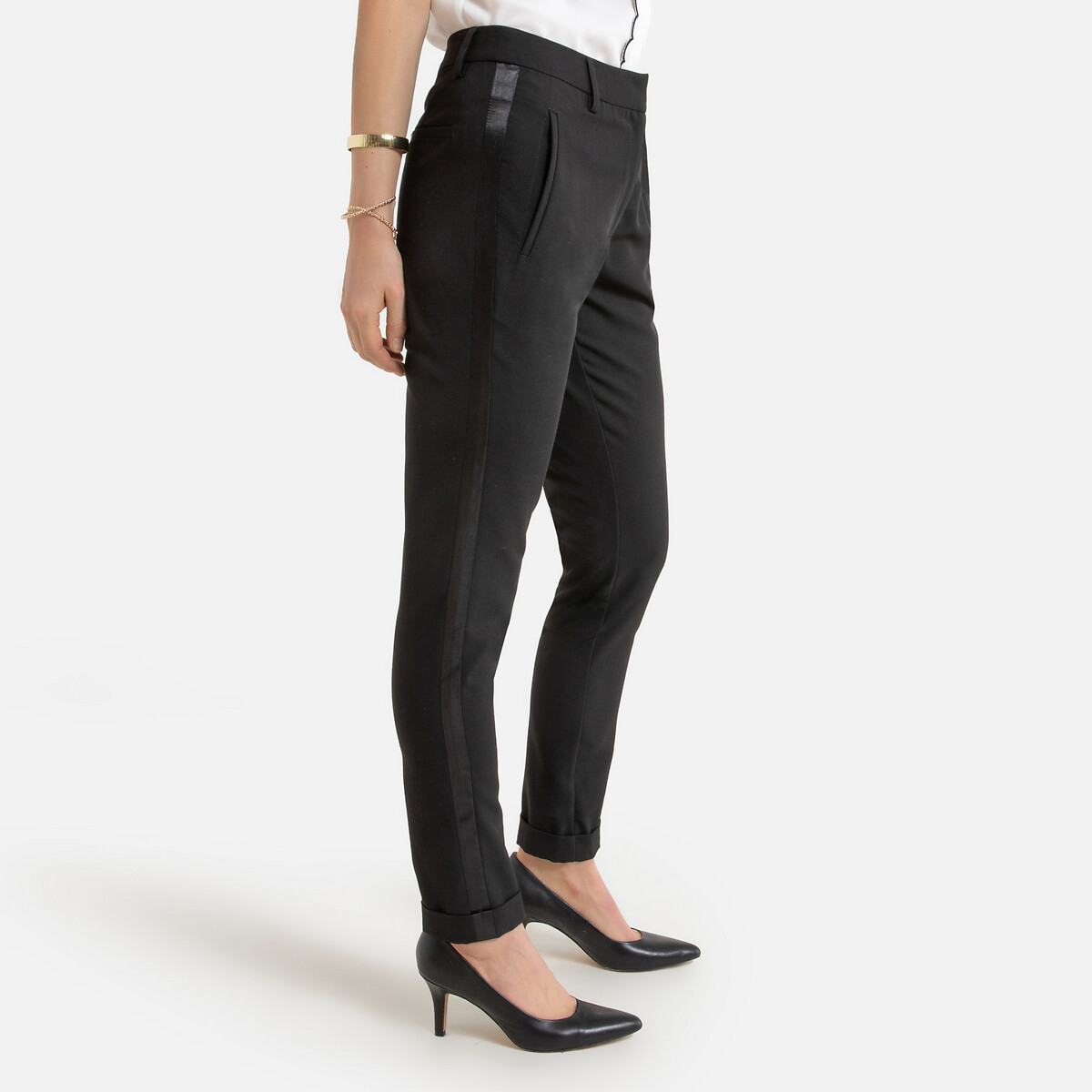Image of Tuxedo Straight Ankle Grazer Trousers, Length 26.5"
