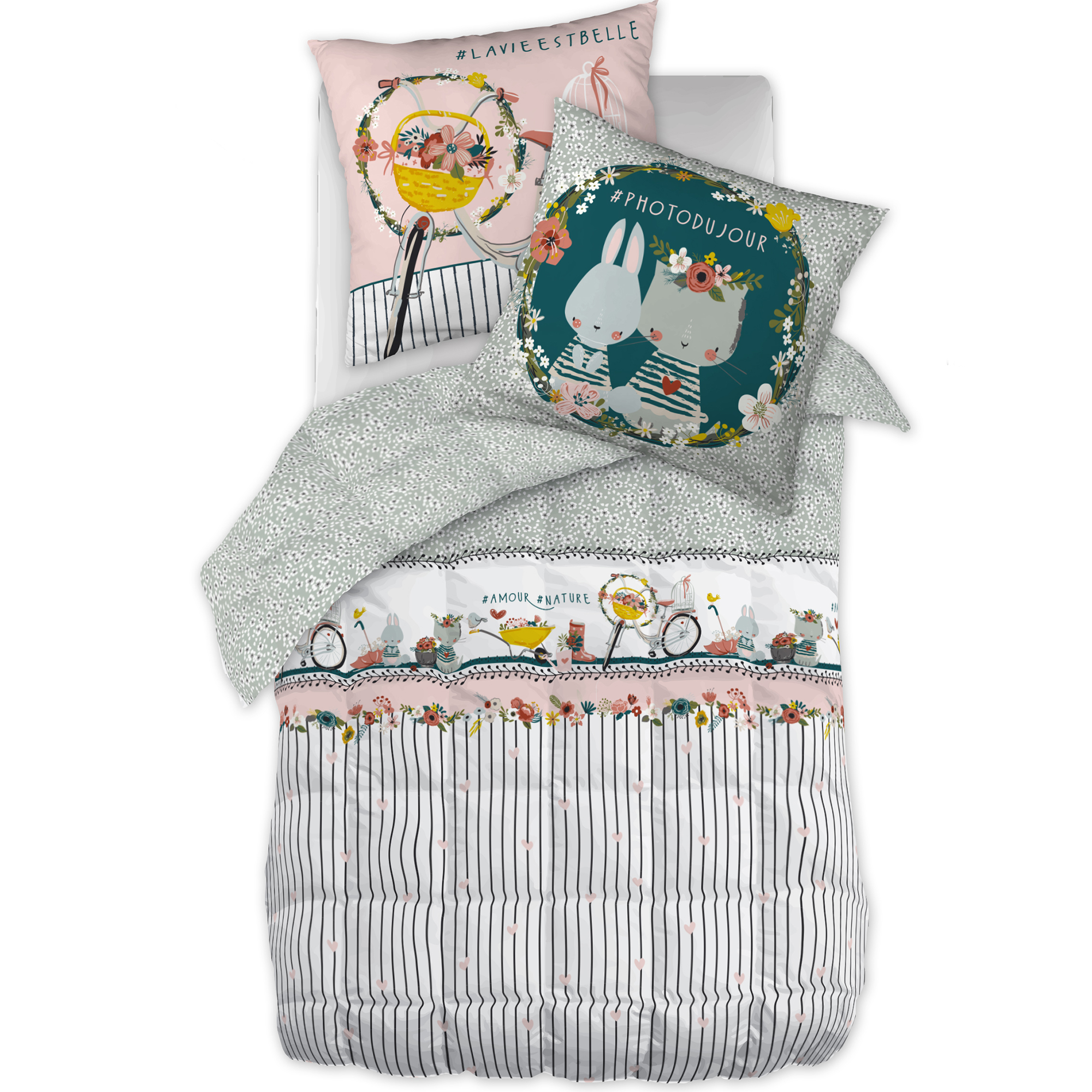 Couette imprimée Coton avec taie Jardinage, EDEN