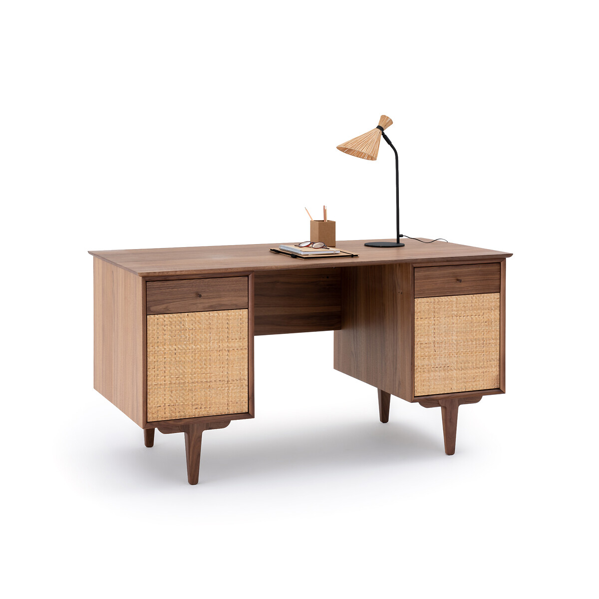 Bureau double caisson vintage en noyer, Dalqui  LA REDOUTE INTERIEURS image 0