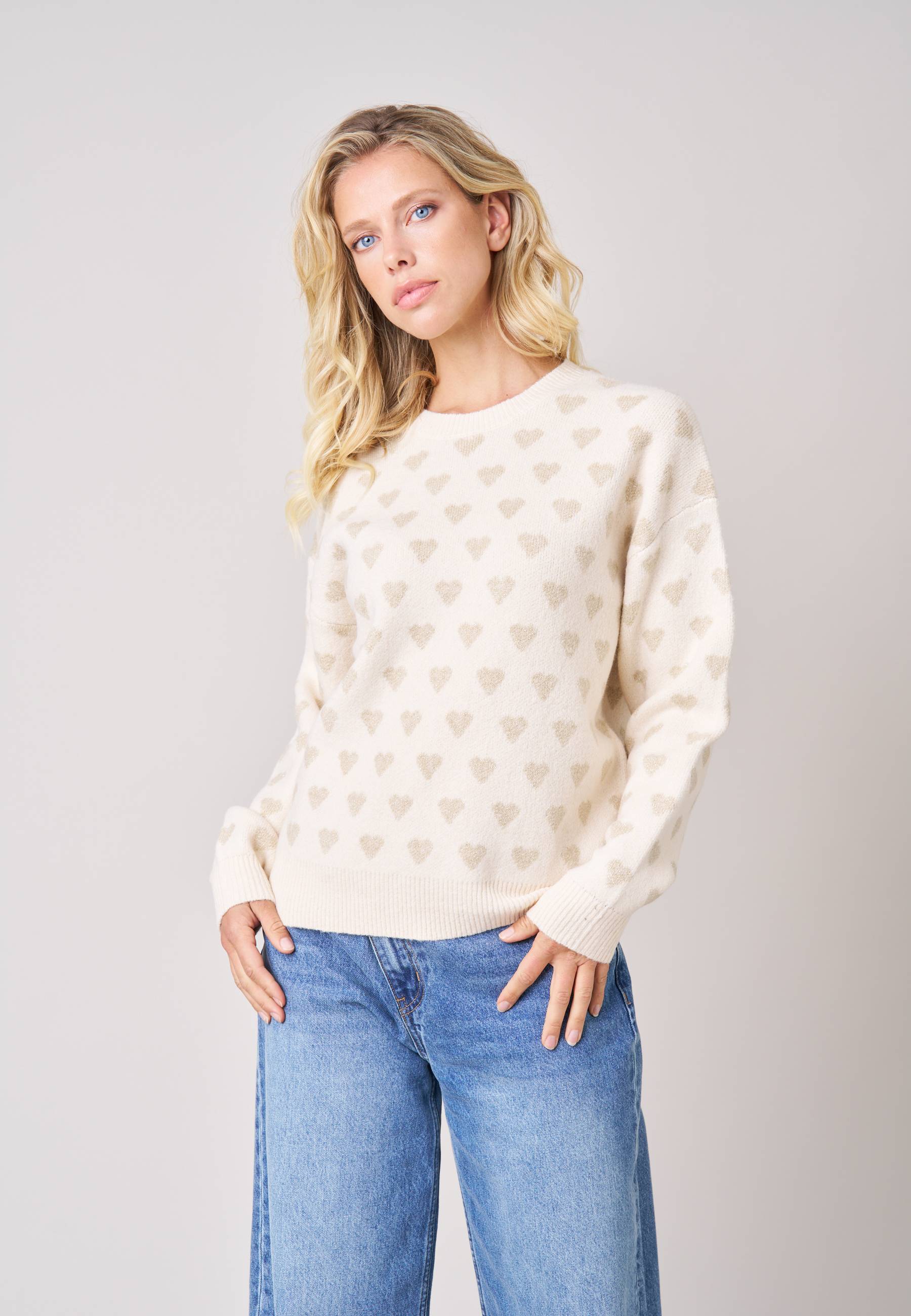 Pull femme motif cœurs en maille douce CLEMY, DEELUXE