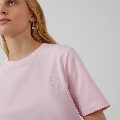 Cotton Short Sleeve T-Shirt with Floral Embroidery and Crew Neck LA REDOUTE COLLECTIONS
