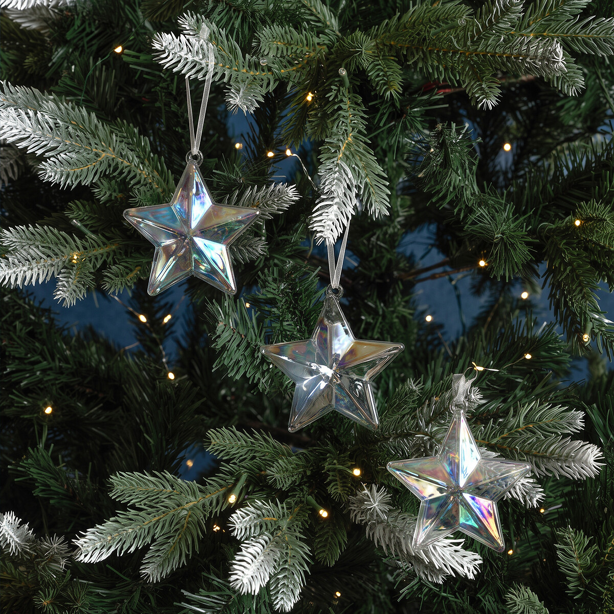 Set of 3 Irridescent Star Baubles, SO'HOME