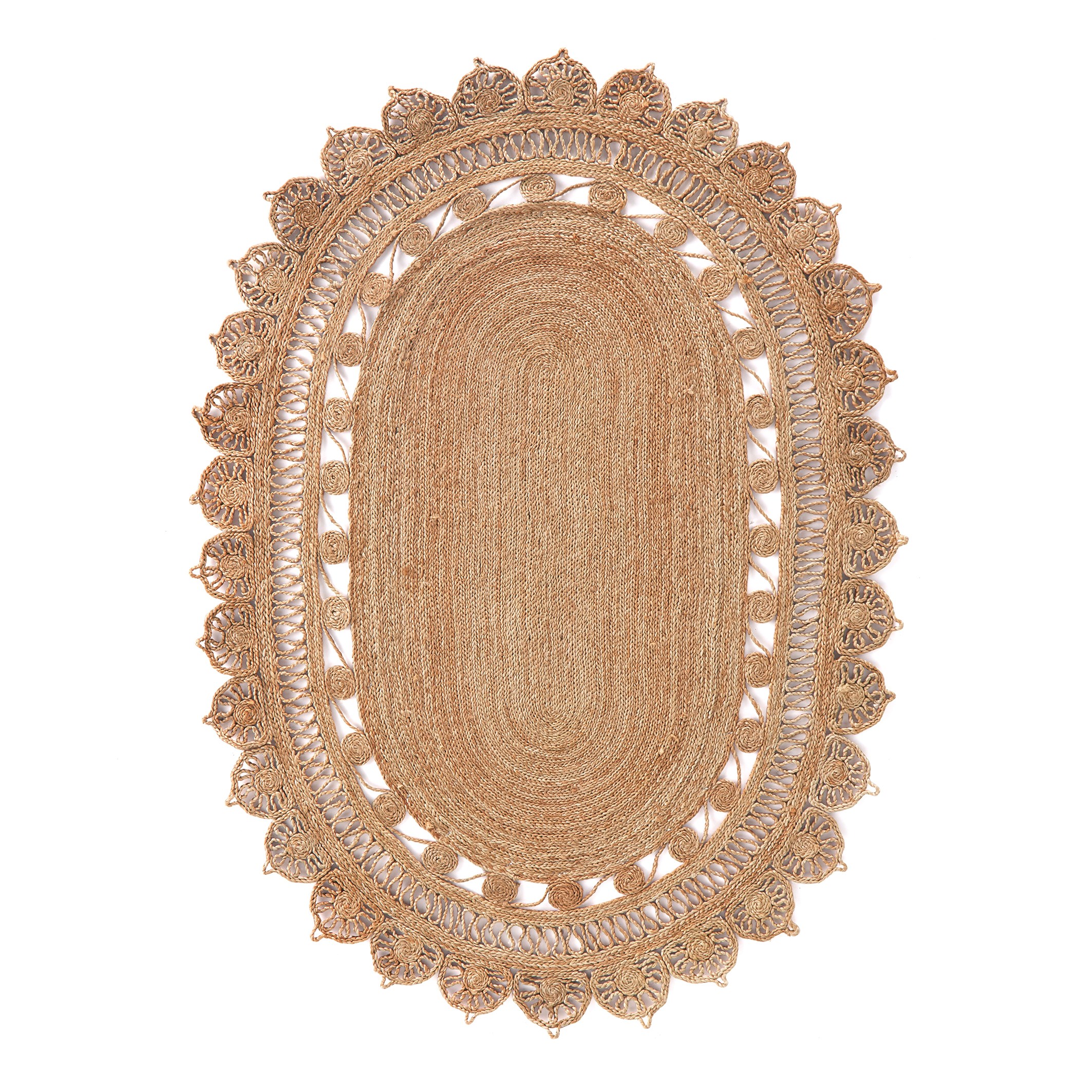 Rozza scalloped edges oval jute rug , natural, La Redoute Interieurs