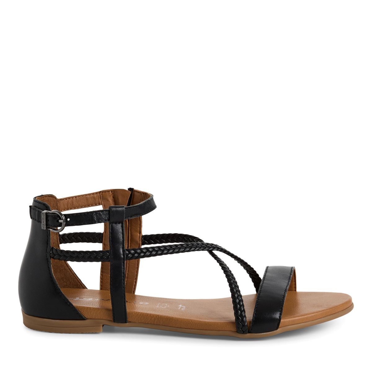 Sandales en cuir talon plat, TAMARIS