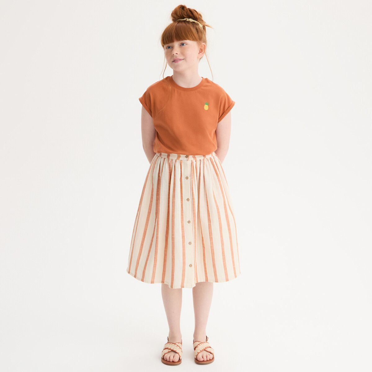 Striped Maxi Skirt with Button Fastening, LA REDOUTE COLLECTIONS