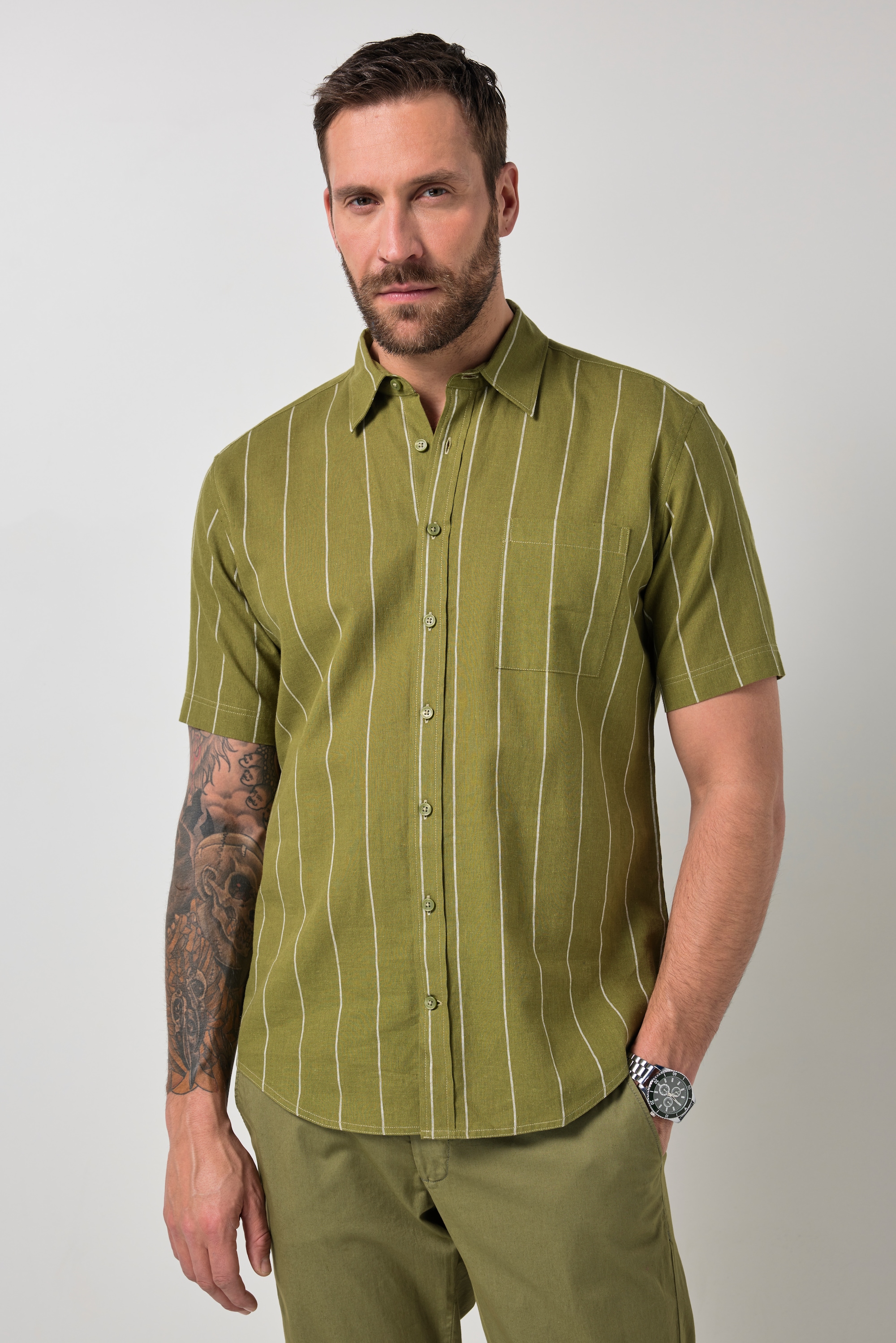 Chemise rayé en lin mélangé, JP1880