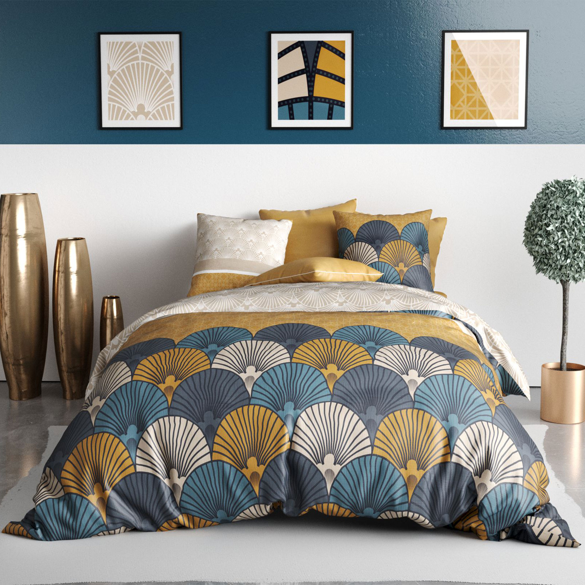 Parure de lit en 100% coton à motifs avec housse de couette + taie d’oreiller, EDEN