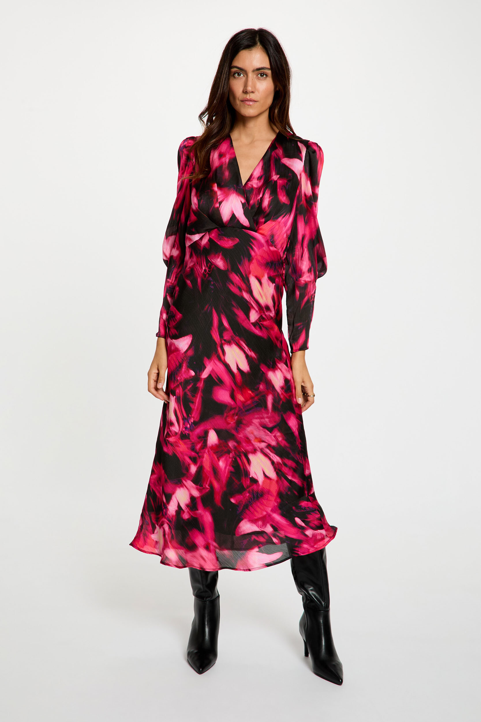 Robe voile col v, MORGAN