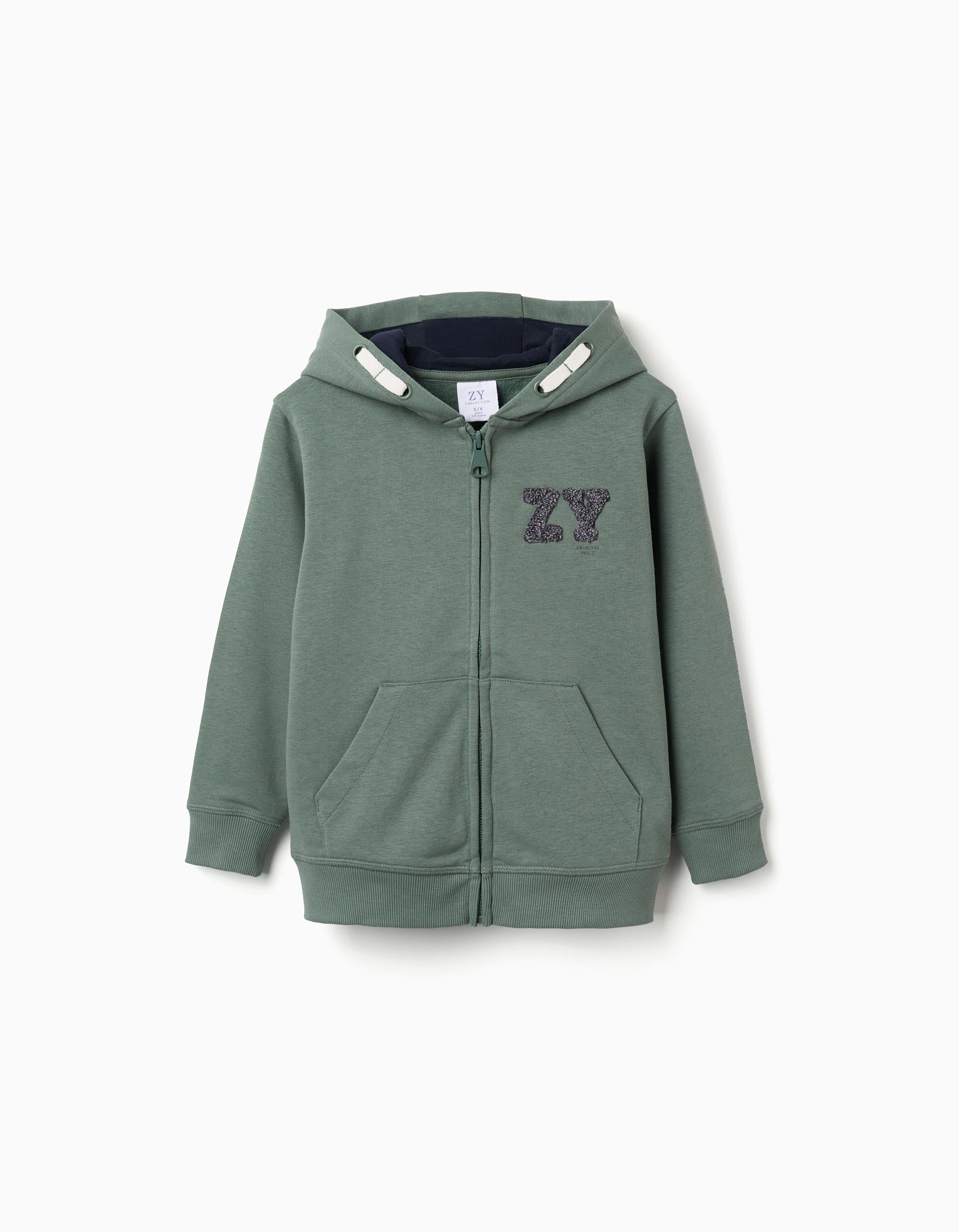 Sweat zippé en coton avec capuche et broderie en bouclettes ZY, ZIPPY