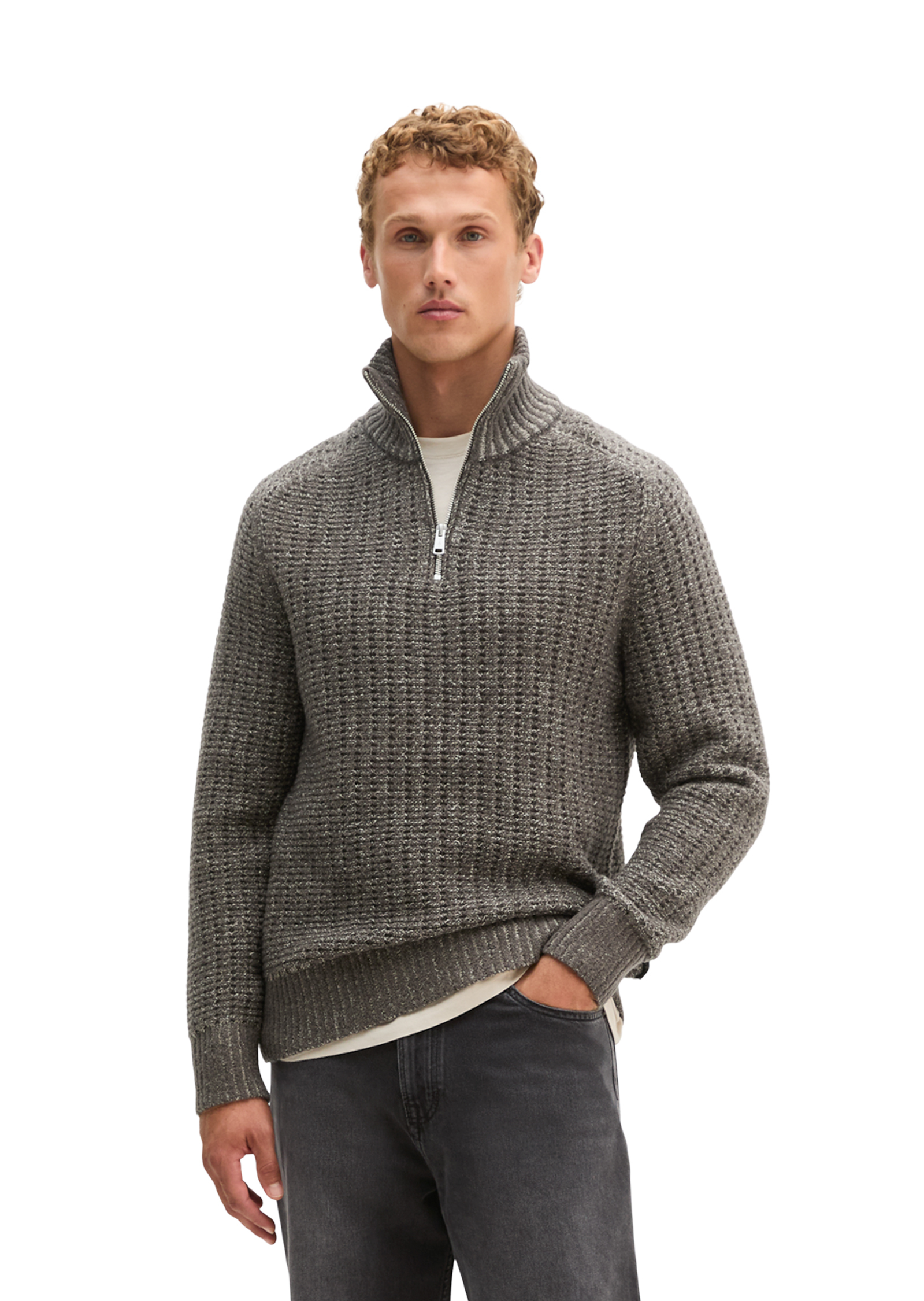 Pull à col roulé en maille, coupe classique en mélange de coton bio et de laine vierge, MARC O'POLO