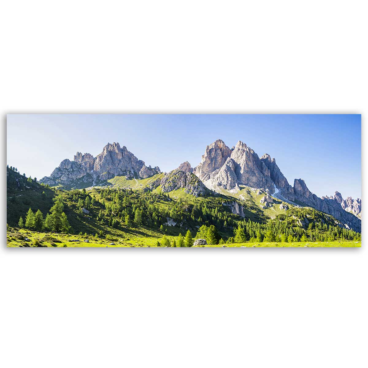 Tableau panoramique massif rocheux et alpages verdoyants été, HEXOA