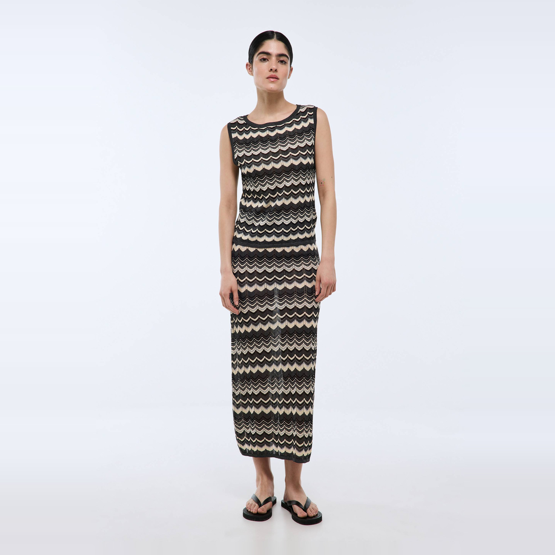 Jupe midi en maille ethnique, MONOPRIX