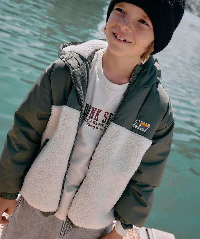 Blouson à capuche avec détails en sherpa, TAPE A L'OEIL