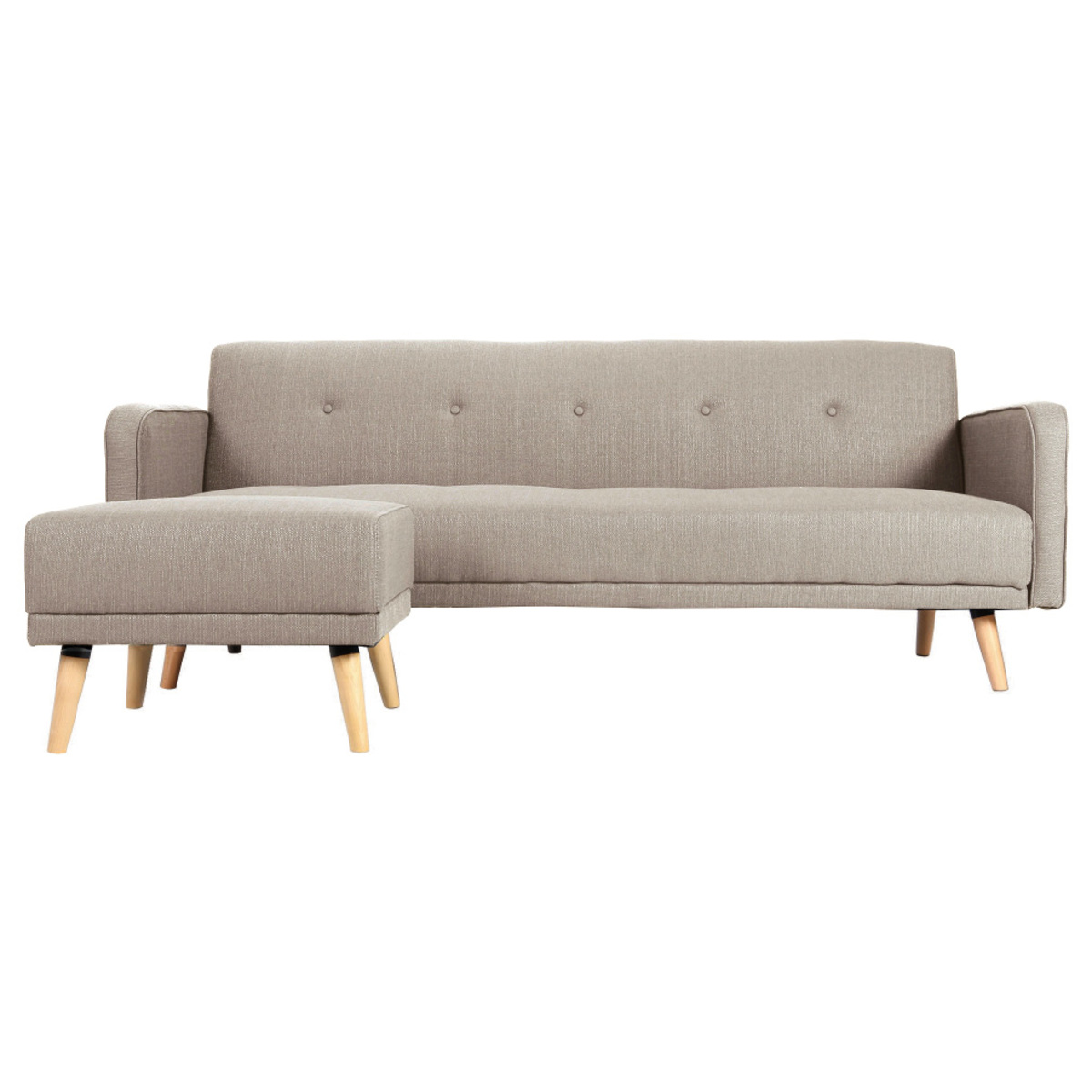 Canapé d'angle convertible scandinave 3 places avec repose-pieds en tissu et bois ULLA, MILIBOO