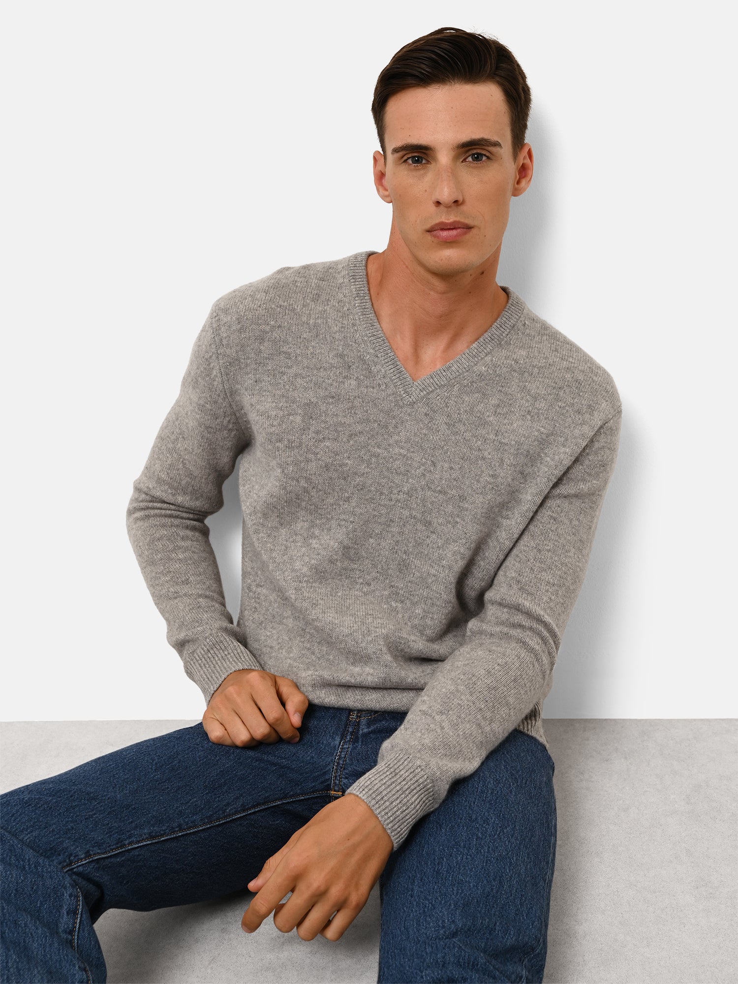 Pull Col V 4 Fils Nuage Chiné Nathan, JUST CASHMERE