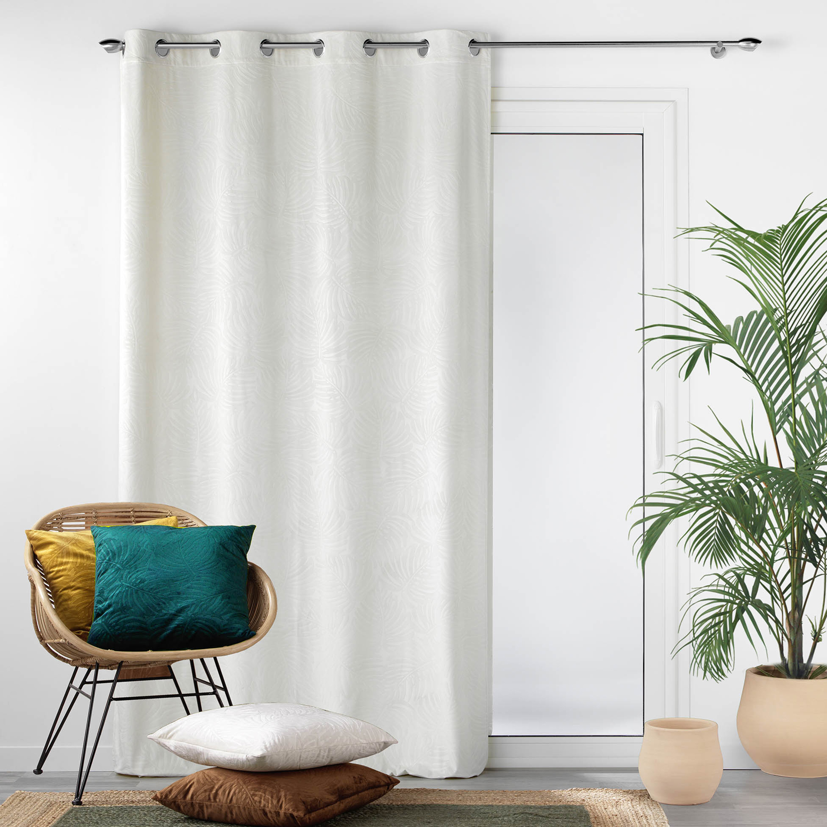 Rideau occultant en velours feuilles de monstera, DOUCEUR D'INTÉRIEUR