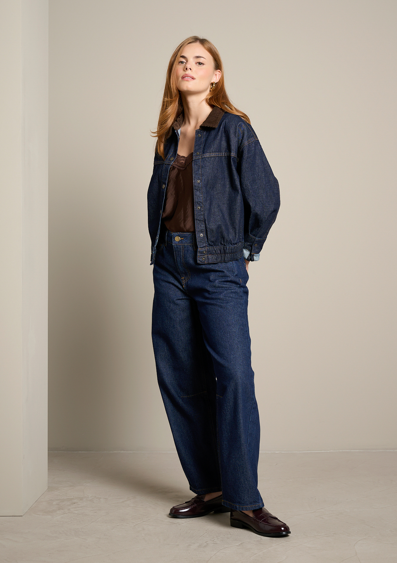 Veste en denim à col contrasté, LOLALIZA