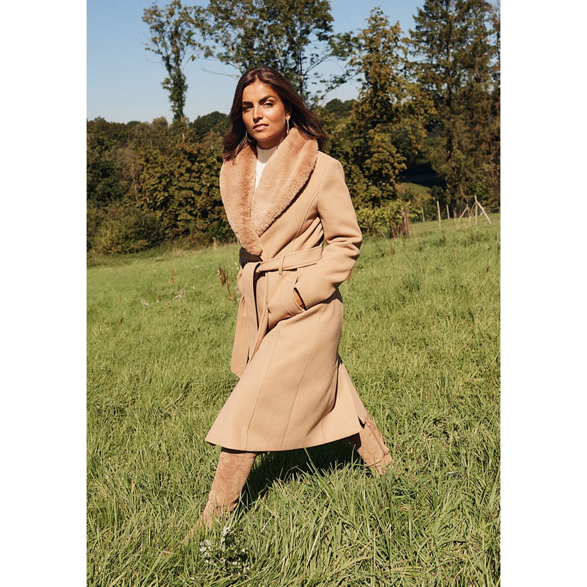 Manteau long avec col en fausse fourrure camel Lolaliza La Redoute