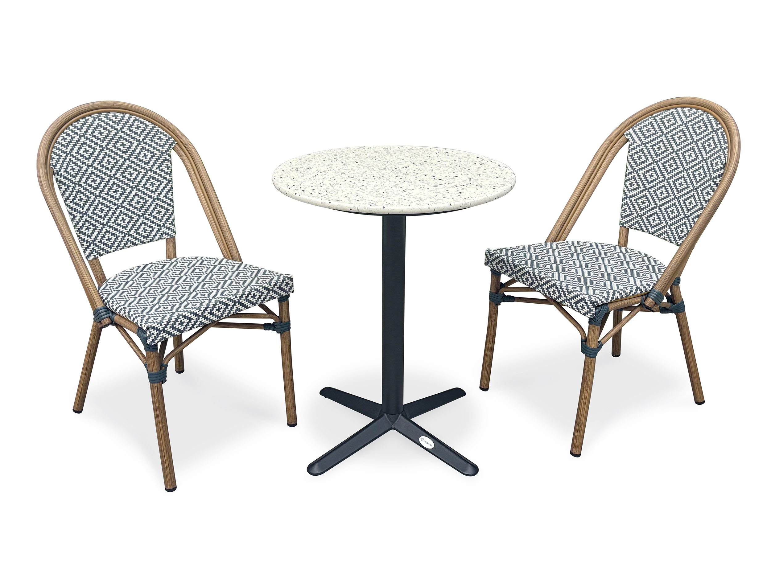 Ensemble repas de jardin en acier et plateau rond terrazzo BISTRO, DCB GARDEN