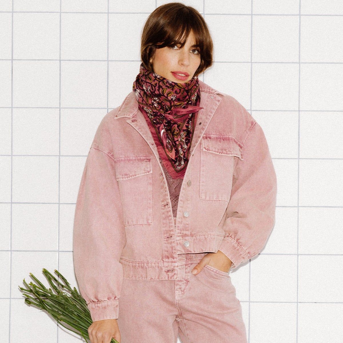 Blouson jean online rose