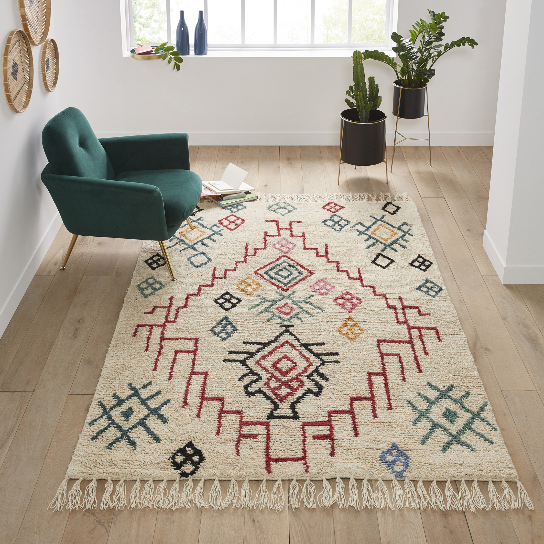 Adza Berber Style Fringed Wool Rug, Small Area Rugs 2×3