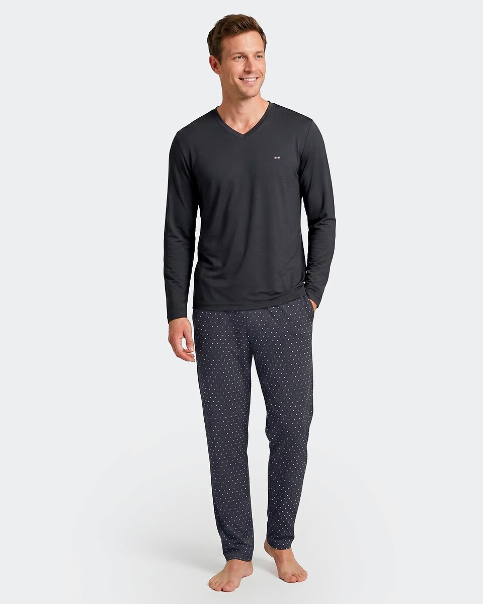 Pyjama long, pantalon imprimé pois, EDEN PARK