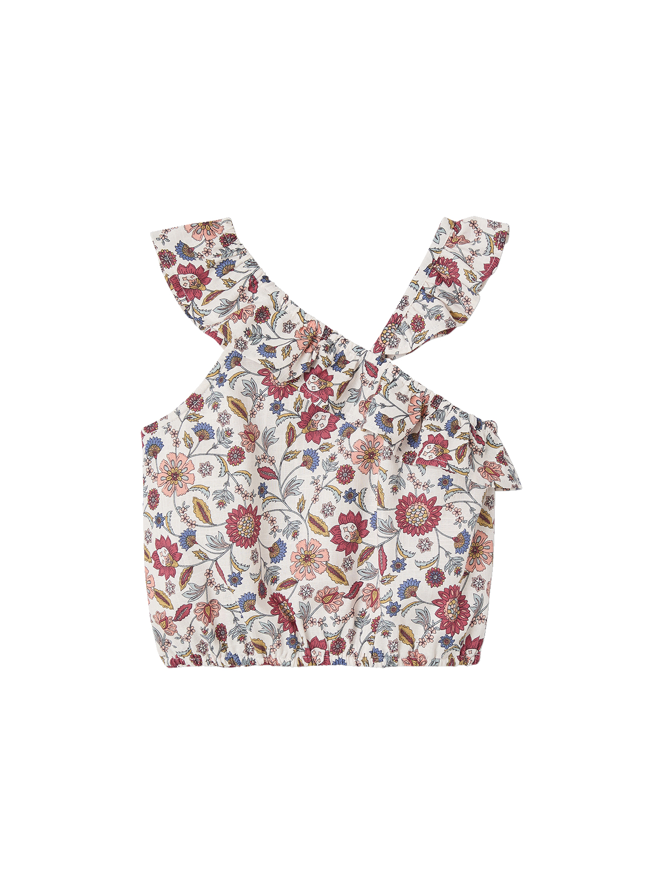 Blouse à volant asymétrique imprimée fleurs, VERTBAUDET