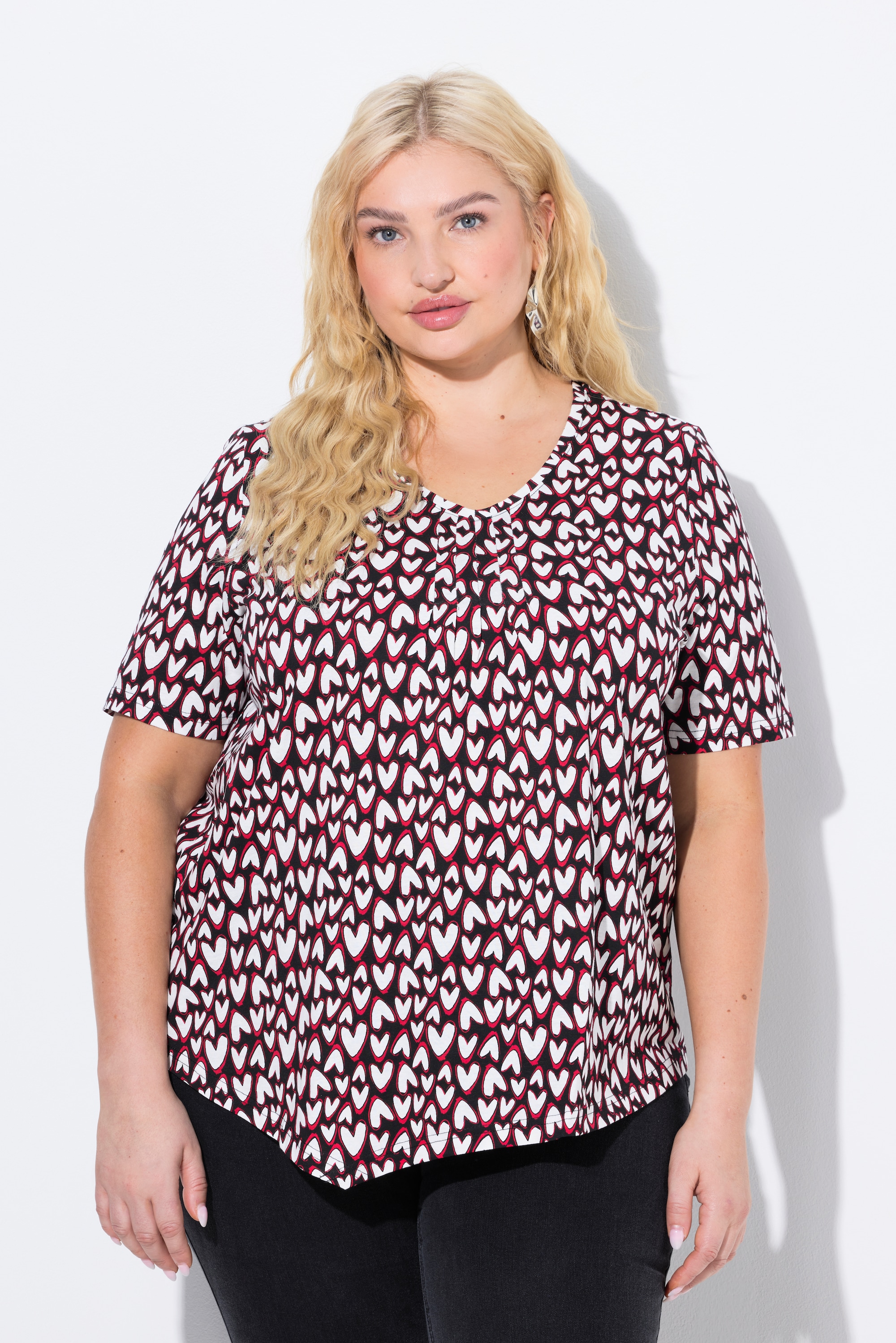 T-shirt imprimé petits cœurs, base en pointe, ULLA POPKEN