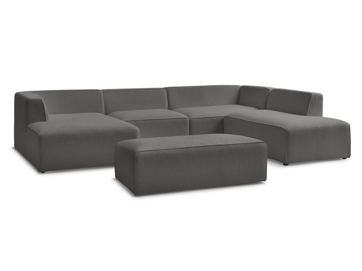 Canapé panoramique fixe 6 places en tissu bouclette avec pouf, MEGEVE, BOBOCHIC