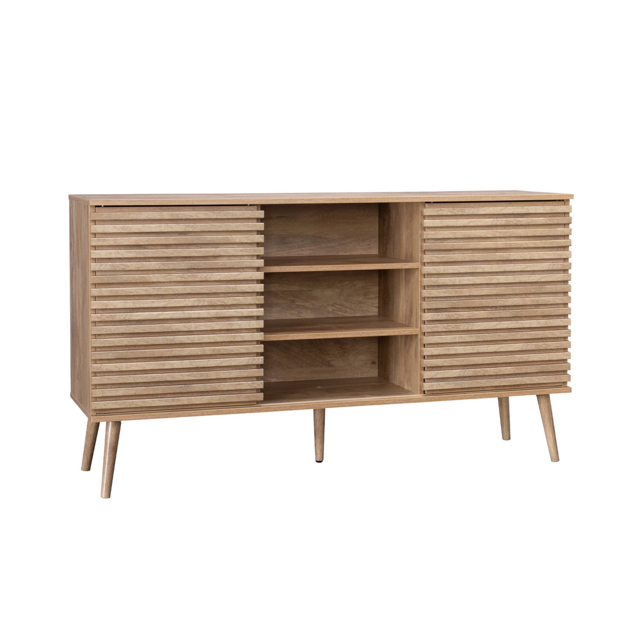 Buffet scandinave décor bois rainuré 2 portes coulissantes 140cm MADERE, SWEEEK