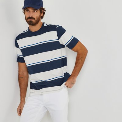 Striped Cotton T-Shirt with Crew Neck and Short Sleeves LA REDOUTE COLLECTIONS