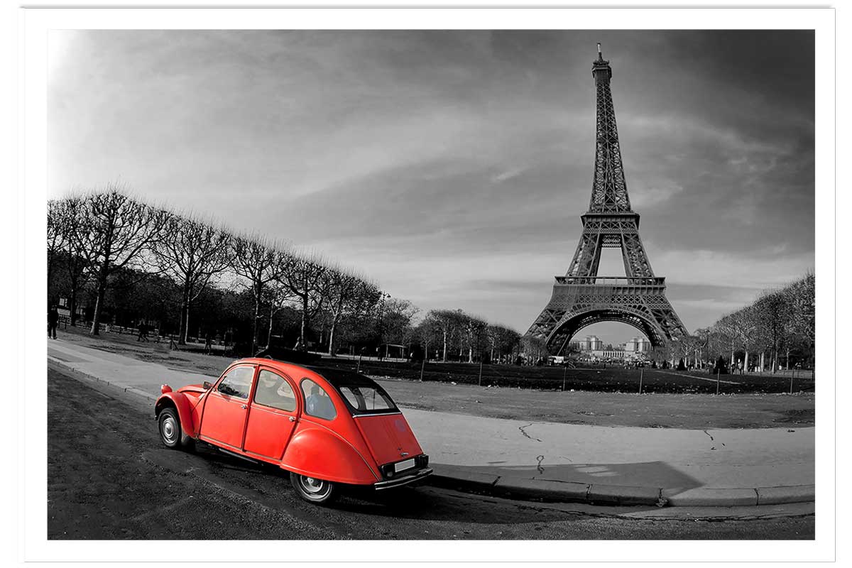 Affiche paris tour eiffel et 2cv rouge, HEXOA
