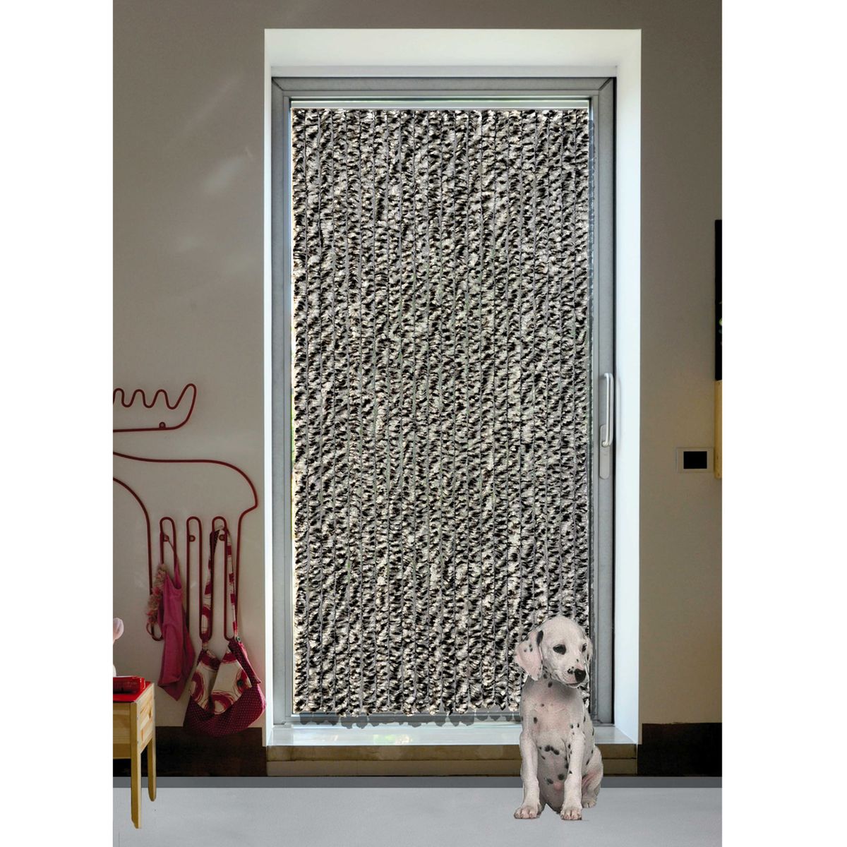 Ausla Rideau de porte en polypropylène chenille pour intérieur et extérieur  - 90 x 220 cm - Blanc et Gris