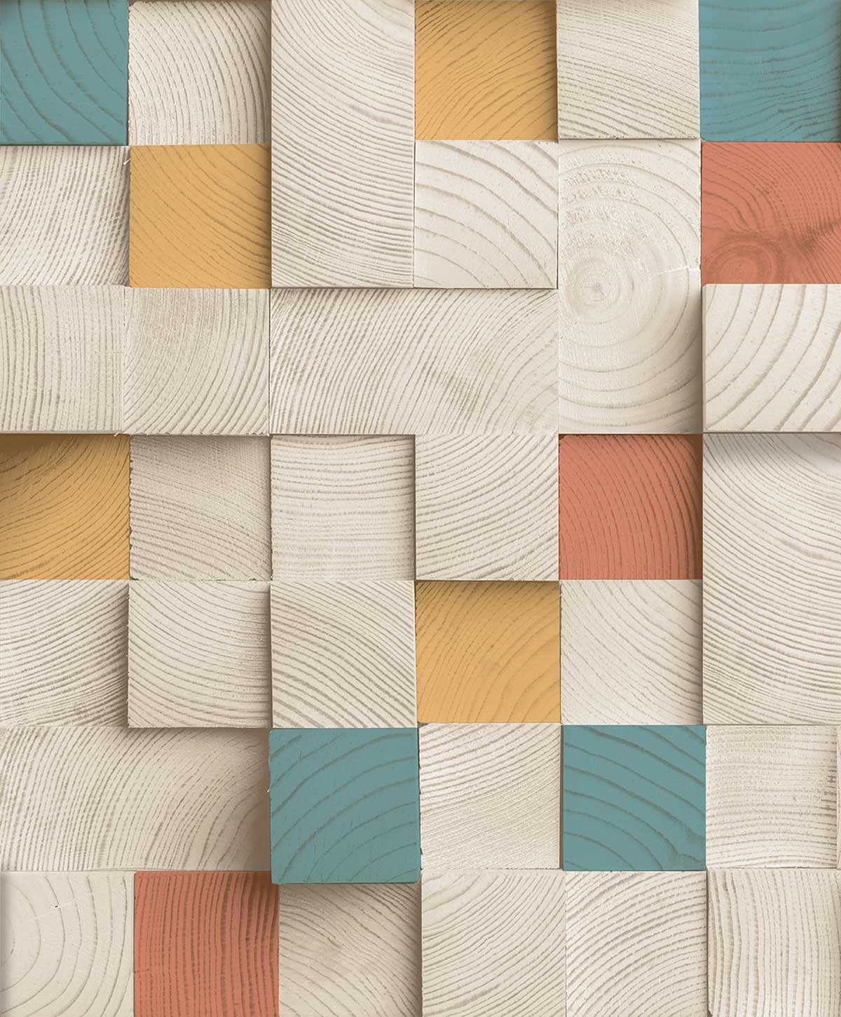 Papier peint cubes bois colorés design moderne, HEXOA