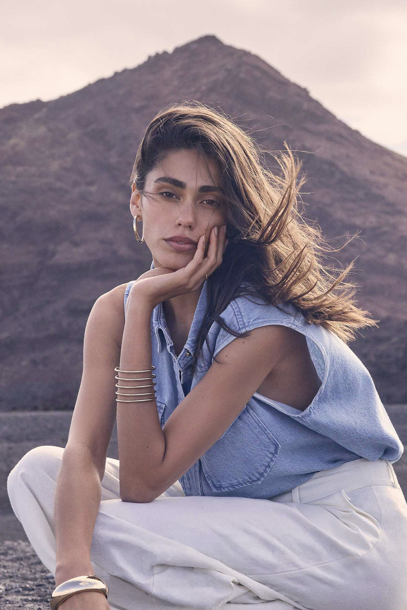 Chemisier denim sans manches en coton MACAO, Maison 123