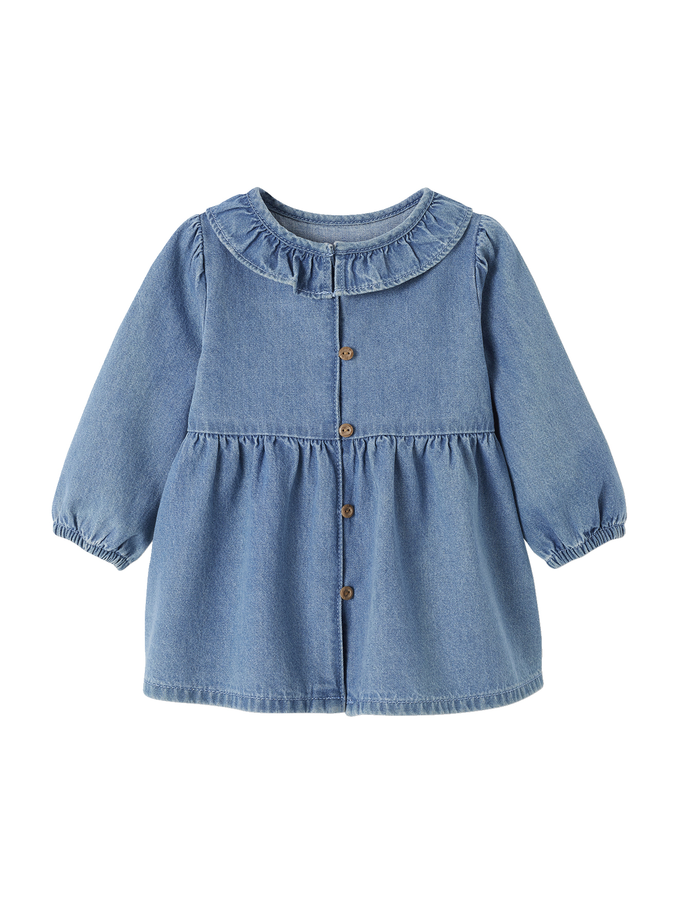 Robe bébé denim col volanté, VERTBAUDET
